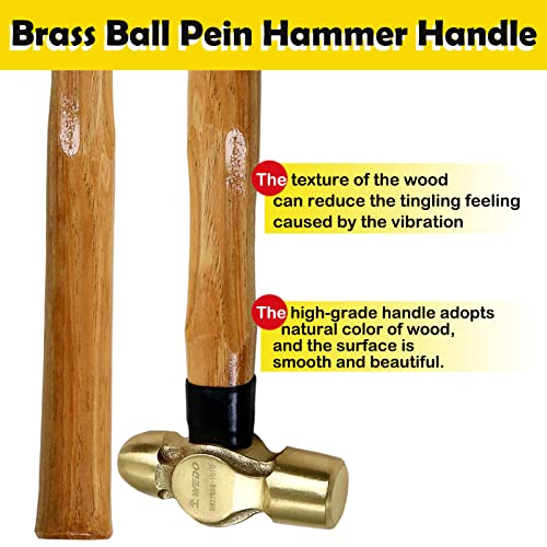 WEDO Brass Ball Peen Hammer with Woodeng Handle,Ball Pein Hammer, 1-1/2lb, 325mm, 13" WEDO