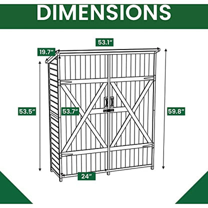 Hanover Outdoor Storage Shed, Double Door Wood Shed for Tools and Garden Supplies with Shelf and Locking Latch, 36 Cu.Ft. Capacity (4.4' x 5' x - WoodArtSupply