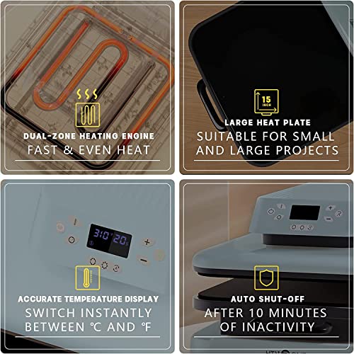 HTVRONT 15"x15" Heat Press Machine for T-Shirts & HTV Heat Transfer Vinyl Bundle: 20 Pack 12'' x 3FT Heat Transfer Vinyl Rolls HTVRONT