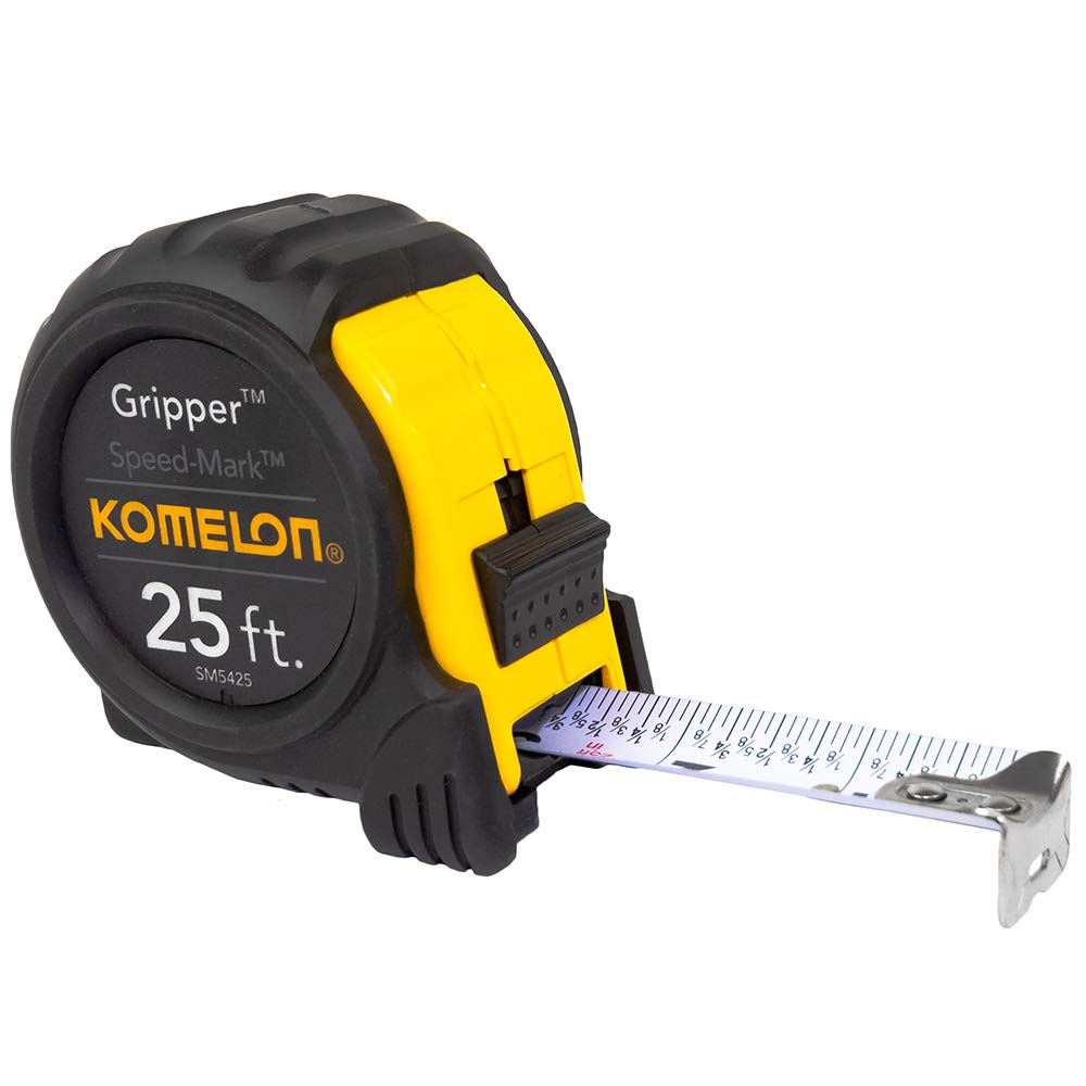 Komelon SM5425 Speed Mark Gripper Acrylic Coated Steel Blade Measuring Tape, 1-Inch X 25Ft , White - WoodArtSupply