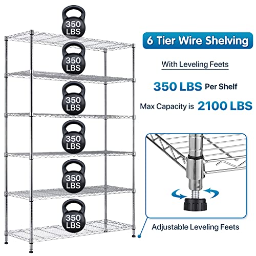 Storage Shelves Metal Shelf Wire Shelving Unit with Wheels 6 Tier NSF Certification Height Adjustable Garage Shelving Utility Steel Heavy Duty Dkeli