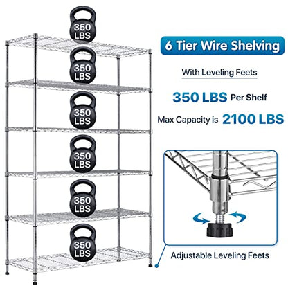 Storage Shelves Metal Shelf Wire Shelving Unit with Wheels 6 Tier NSF Certification Height Adjustable Garage Shelving Utility Steel Heavy Duty - WoodArtSupply