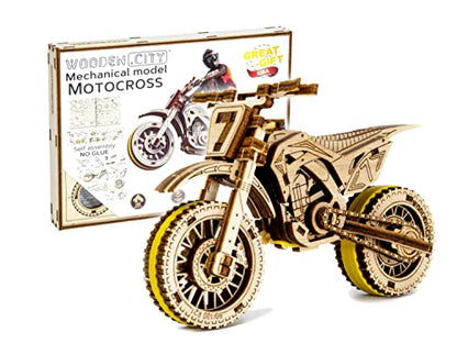 Motocross 3D Wooden Motorcycle Puzzle for Adults - Intricate Model Building Kit - WoodArtSupply