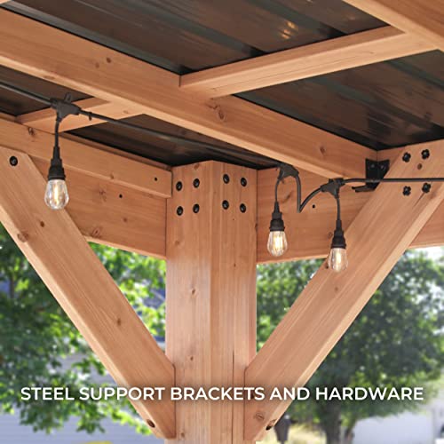 Backyard Discovery Arcadia 12 x 9.5 All Cedar Wooden Gazebo Pavilion with Hard Top Steel Slope Roof, Durable, Supports Snow Loads and Wind Speed, Rot Backyard Discovery