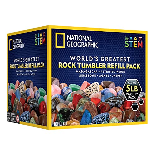 NATIONAL GEOGRAPHIC Rock Tumbler Refill Kit - 5 lb. Mix of Rocks for Tumbling and Rough Gemstones - Rock Tumbler Supplies include Rock Tumbler Grit - WoodArtSupply