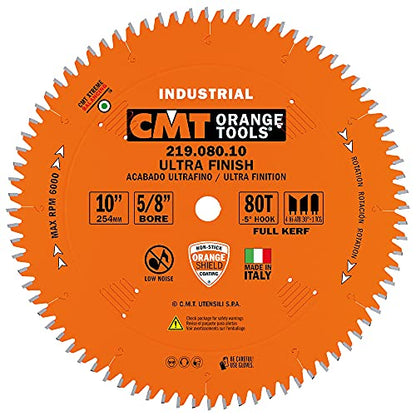 CMT 219.080.10 Industrial Sliding Compound Miter & Radial Saw Blade, 10-Inch x 80 Teeth 4/30° ATB+1TCG Grind with 5/8-Inch Bore, PTFE Coating