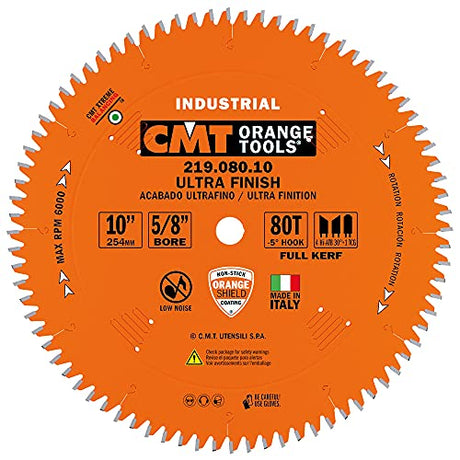 CMT 219.080.10 Industrial Sliding Compound Miter & Radial Saw Blade, 10-Inch x 80 Teeth 4/30° ATB+1TCG Grind with 5/8-Inch Bore, PTFE Coating CMT
