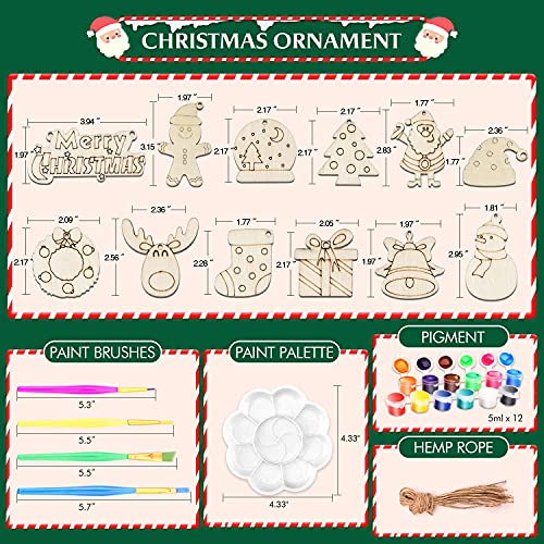 Springflower 36pcs Wooden Christmas Ornaments for Hanging Decorations,12 Styles Unfinished Wood Slices with Holes for Kids,DIY Craft Gift Toys with - WoodArtSupply