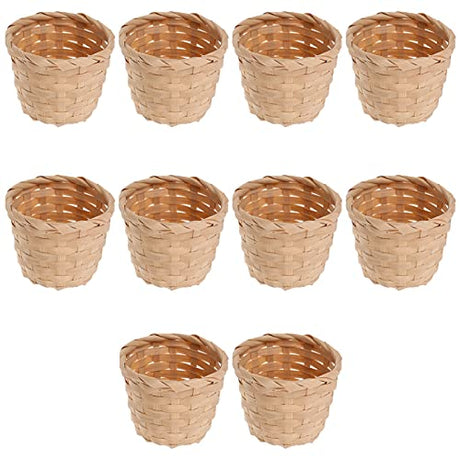 Zerodeko 10PCS Miniature Artifical Wood Woven Baskets, Mini Woven Baskets Without Handles for Home Office Table Party Favors Crafts Decoration Zerodeko