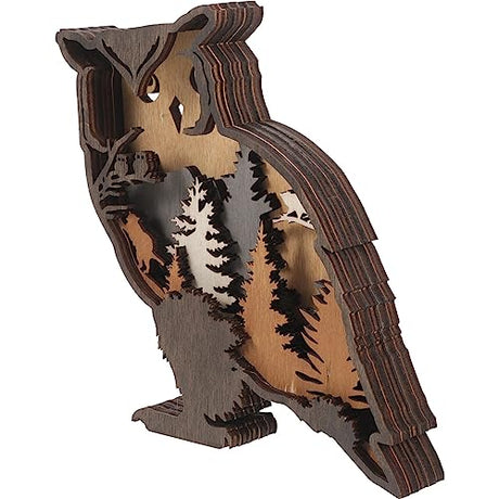 Rustic 3D Wooden Owl Carving Wall Décor - Multi-Layer Silhouette Figurine for Farmhouse and Mountain Theme Decor DOITOOL