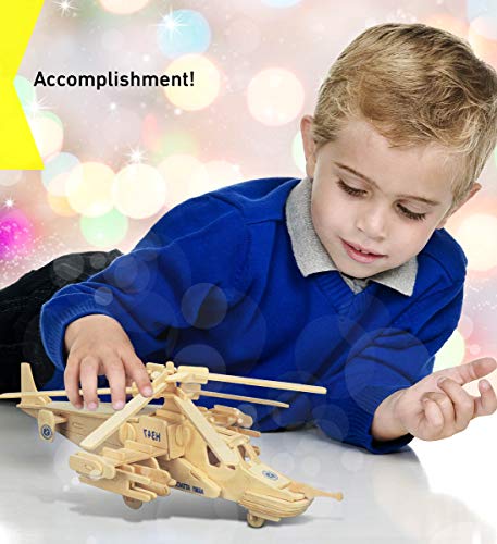 Puzzled 3D Puzzle Black Shark Helicopter Wood Craft Construction Model Kit, Educational DIY Wooden Toy Assemble Model Unfinished Crafting Hobby Army Puzzled