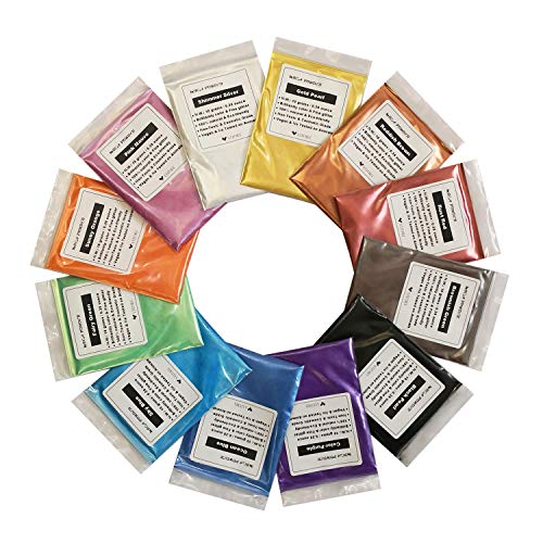 Pigment Mica Powder 12 Colors 10g/0.35oz Mica Powder Set Metallic Effect for Epoxy Resin Kit Color Pigment Soap Making Paint Nail Polish Makeup VITORY