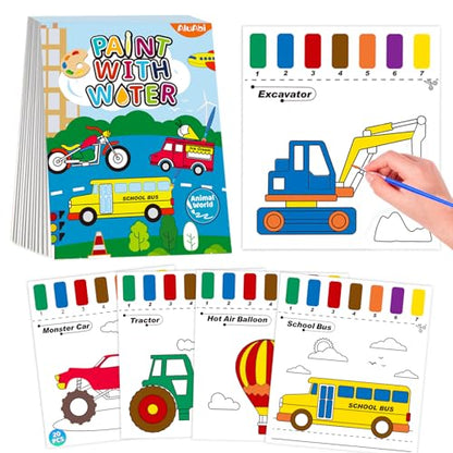 Paint with Water Books for Kid, Traffic Watercolor Coloring Art Craft Kit, Painting Book Gifts for kid Age 3 4 5 6 7 8, Coloring Art kit for Indoor
