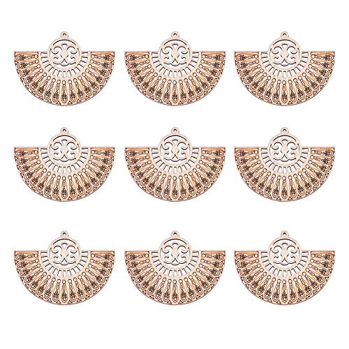 Pandahall 10pcs Undyed Nature Flat Round Wood Beads Pendants 2.55x1.85 Inch Hollow Wooden Charms for Jewelry Making (Wheat) PandaHall