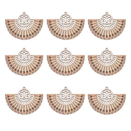 Pandahall 10pcs Undyed Nature Flat Round Wood Beads Pendants 2.55x1.85 Inch Hollow Wooden Charms for Jewelry Making (Wheat) PandaHall