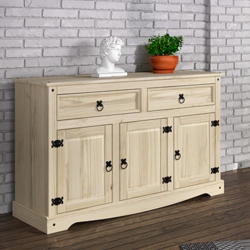 Furniture Dash Solid Wood Buffet Sideboard 51.9" W, 16.9" D, 31.6" H - Wooden Storage Cabinet with 3 Doors & 2 Drawers - Cupboard Console Table, - WoodArtSupply