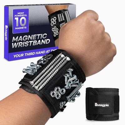 Magpie Magnetic Wristband - 10 Extremely Powerful Magnets for Holding Screws, Nails and Drill Bits, Made of Enhanced Nylon for Lightweight and