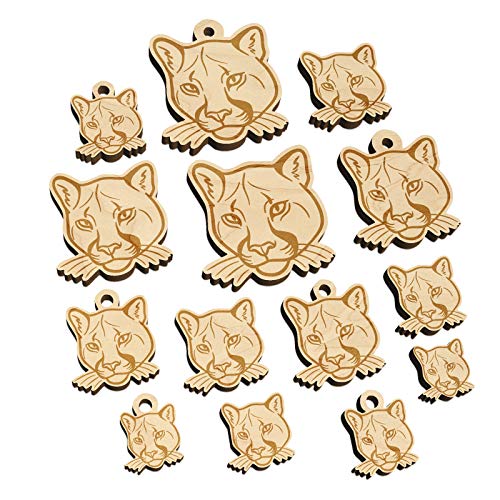 Cougar Head Mountain Lion Puma Mini Wood Shape Charms Jewelry DIY Craft - 12mm (26pcs) - with Hole Sniggle Sloth