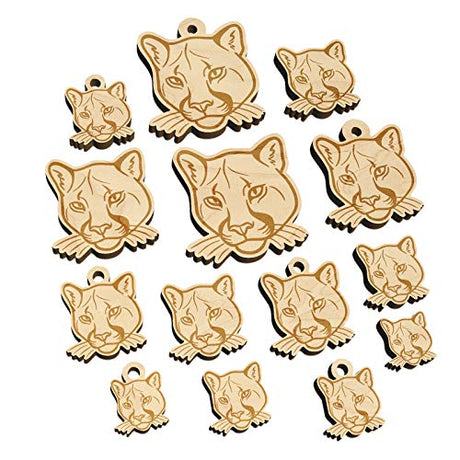 Cougar Head Mountain Lion Puma Mini Wood Shape Charms Jewelry DIY Craft - 12mm (26pcs) - with Hole Sniggle Sloth