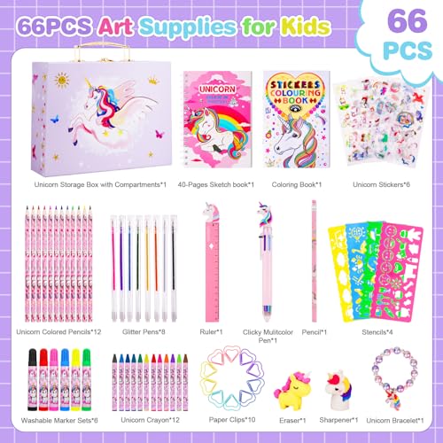 homicozy Art Supplies for Kids,66PCS Drawing Kits with Unicorn