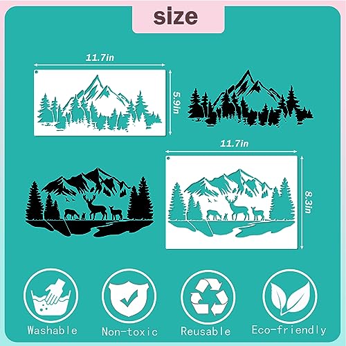 Mountain Stencils for Painting on Wood Burning Stencils and Patterns Reusable Nature Deer Tree Stencils for Crafts Canvas Furniture Wall Drawing yhslmh
