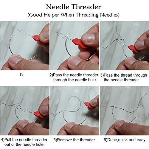 Esffaci 40PCS Hair Weave Needle and Thread Set Black Hair Weft Sewing Thread and Wig T Pins C Curved Needles Kit for Wig Making Blocking Knitting Esffaci