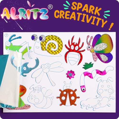Alritz Foil Crafts Fun Kit, No Mess Foil Art Kit Toys for Kids Animals Space Cars, Foil Stickers, Art Craft Supplies, DIY Christmas Gift for Girls Alritz