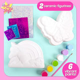 Just My Style Paint & Sparkle Figurines, Paintable Unicorn Rainbow & Butterfly Photo Holder, Create Funky Decor, Includes Art Supplies, Stickers & Just My Style