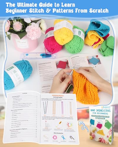 Katech Knitting Kit for Beginners-Learn to Knit Dishcloth-Beginner