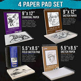 U.S. Art Supply Set of 4 Different Stylesof Sketching and Drawing Paper Pads (242 Sheets Total) - 2 Each 5.5" x 8.5" and 9" x 12" Premium Spiral U.S. Art Supply