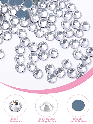 23040 Pieces Hotfix Rhinestones Bulk, Kalolary White Crystal Flatback Rhinestones for Crafts Clothes Nail Art Glass Rhinestones Gemstones with Kalolary