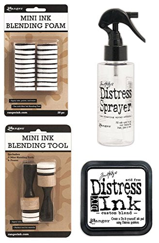 Tim Holtz Distress Bundle of 4 Items - Sprayer, DIY Ink Pad, Blending Tools, and Blending Foams Ranger, Tim Holtz