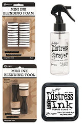 Tim Holtz Distress Bundle of 4 Items - Sprayer, DIY Ink Pad, Blending Tools, and Blending Foams Ranger, Tim Holtz