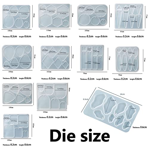 Resin Jewelry Molds,12 PCS Earring Resin Molds Silicone with Hole, Variety Shapes and Size Jewelry Casting Molds for Epoxy Resin, Resin Molds for MAMUNU