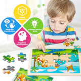 Art Set & 4 Pack Wooden Dinosaur Puzzles for Kids VigorFun