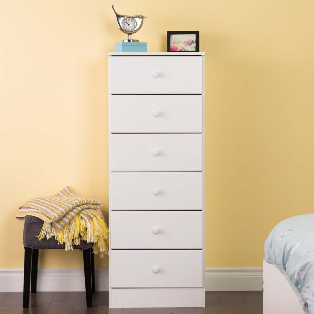 Prepac Astrid Tall White Dresser: 16"D x 20"W x 52"H, 6-Drawer Chest for Bedroom by Prepac - Perfect Chest of Drawers for Ample Storage - WoodArtSupply