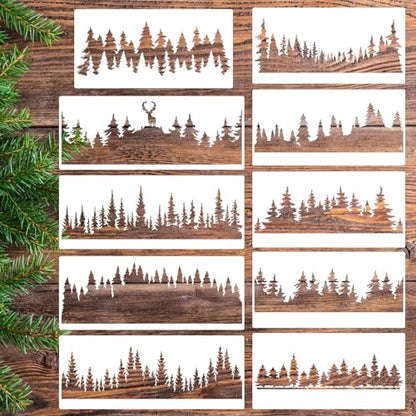 Pine Tree Stencils Christmas Tree Stencils Forest Stencil Reusable Drawing Templates for Painting on Wood Wall Fabric Furniture
