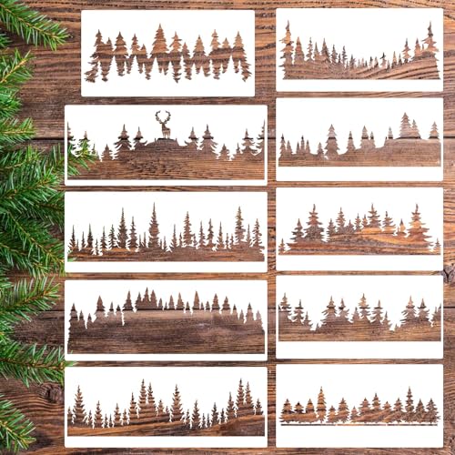 Pine Tree Stencils Christmas Tree Stencils Forest Stencil Reusable Drawing Templates for Painting on Wood Wall Fabric Furniture - WoodArtSupply