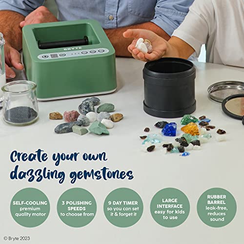BRYTE Rock Tumbler - Mint | 3 Polishing Speeds & Dual Injection, Self-Cooling Premium Motor | Compact, Durable & Easy to Use | Professional Grade BRYTE