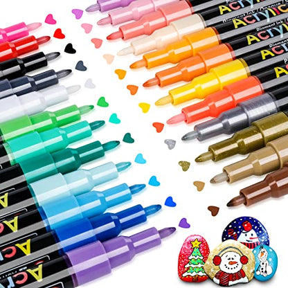 JR.WHITE Acrylic Paint Pens Paint Markers Set of 24: Extra Fine Point Acrylic Markers For Rock Painting Wood Glass Fabric Ceramic For Adults Kids Art