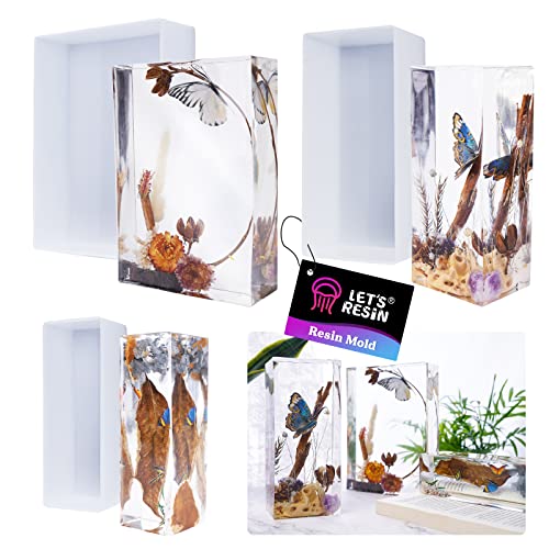 LET'S RESIN Rectangle Silicone Resin Molds, 3pcs Large Resin Molds w/Wooden Support, Deep Epoxy Resin Molds for Flowers Preservation, Insect LET'S RESIN