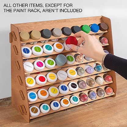 Plydolex Paint Rack Organizer with 54 Holes Suitable for Tamiya Paints - Wall-mounted Wooden Craft Paint Storage Rack - Craft Paint Holder Rack - WoodArtSupply