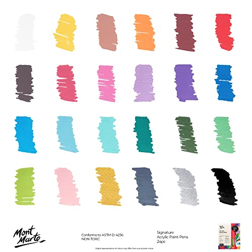 MONT MARTE Broad Tip 3mm Acrylic Paint Pens Signature 24pc, Vibrant And Opaque Acrylic Based Ink, DIY, Design, Decorate and Draw On Canvas, Glass, MONT MARTE