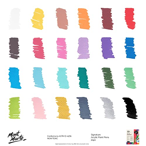 MONT MARTE Broad Tip 3mm Acrylic Paint Pens Signature 24pc, Vibrant And Opaque Acrylic Based Ink, DIY, Design, Decorate and Draw On Canvas, Glass, - WoodArtSupply