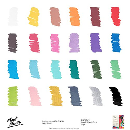 MONT MARTE Broad Tip 3mm Acrylic Paint Pens Signature 24pc, Vibrant And Opaque Acrylic Based Ink, DIY, Design, Decorate and Draw On Canvas, Glass, - WoodArtSupply