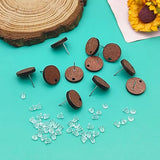 50pcs Wooden Stud Earrings Post for Jewelry Making,Wood Earring Posts with Loop Walnut Wood Stud Earring Blanks with 100pcs Plastic Ear Nuts for DIY Oubaka