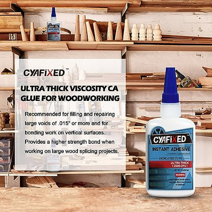 Professional Grade Cyanoacrylate Super Glue by CYAFIXED, Ultra Thick Viscosity CA Glue for Woodworking, 1 oz. (28.3 Grams) - Instant Adhesive for - WoodArtSupply