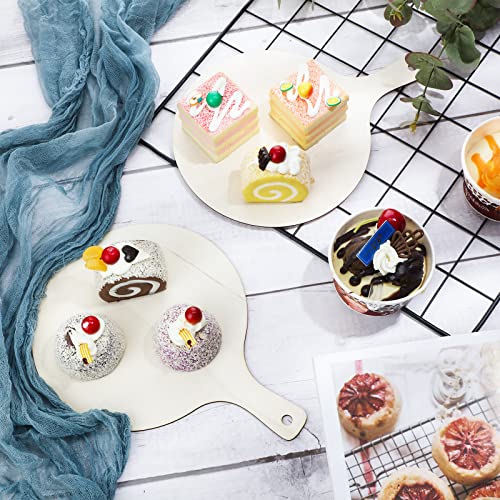 6 Pieces Mini Wooden Cutting Board Craft with Handle Wooden Chopping Board Unfinished Round Charcuterie Boards Mini Cheese Board Rustic Paddle for Yulejo