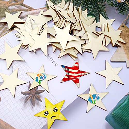 Honbay 50PCS 50mm/2inch Star Blank Unfinished Wood Slices, Wooden Star Embellishments Christmas Ornaments for DIY Crafts, Home Decoration, Games, HONBAY