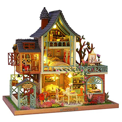 Kisoy Dollhouse Miniature with Furniture Kit, Handmade DIY House Model for Teens Adult Gift (Secret Jungle)